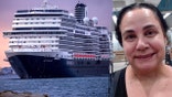 Side-by-side photo of Ana Evans and a cruise ship.