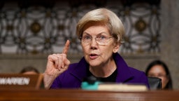 Sen. Elizabeth Warren, a Democrat from Massachusetts, speaks during a Senate Armed Services Committee confirmation hearing in Washington, Jan. 14, 2025.