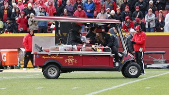 Iowa State player carted off, hospitalized after collapsing on field from brutal hit
