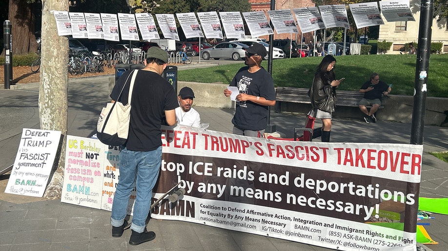 Protest group at UC Berkeley table