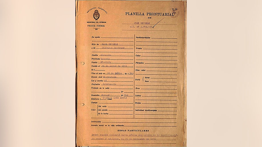 Mengele ID form.