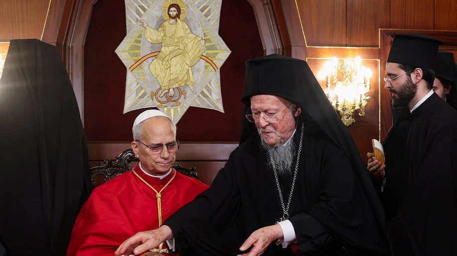 Pope Leo XIV with Ecumenical Patriarch Bartholomew I in Turkey.
