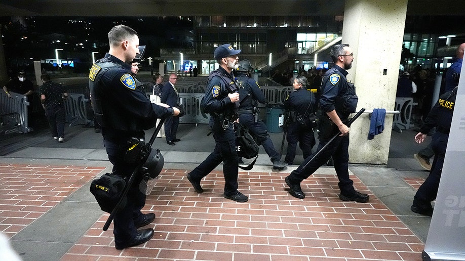 Police at the TPUSA event at Berkeley before the violence breaks out