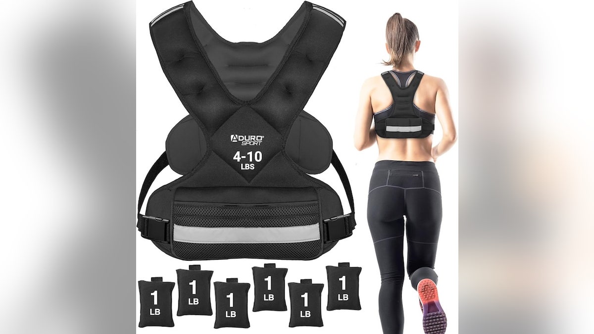 This vest is an easy fit with adjustable weights.