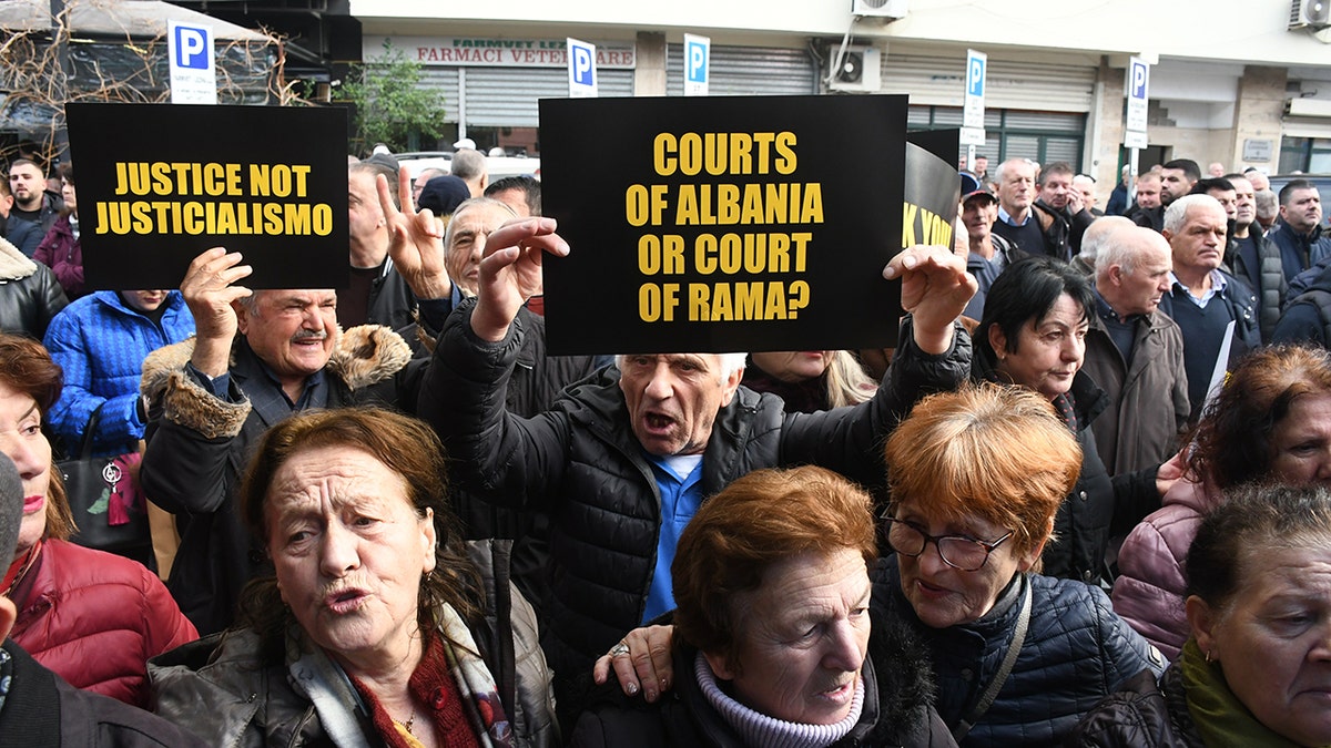 Anti-corruption protesters in Albania