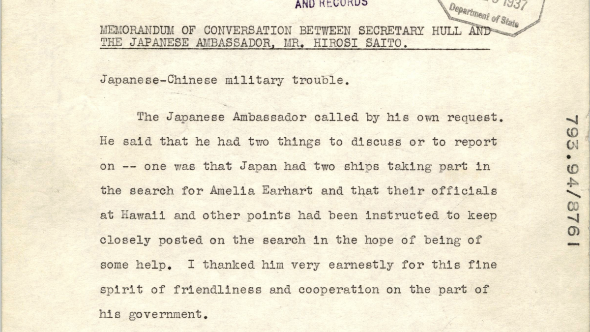 Memorandum of Conversation Between Secretary Hull and the Japanese Ambassador, Mr. Hiroshi Saito