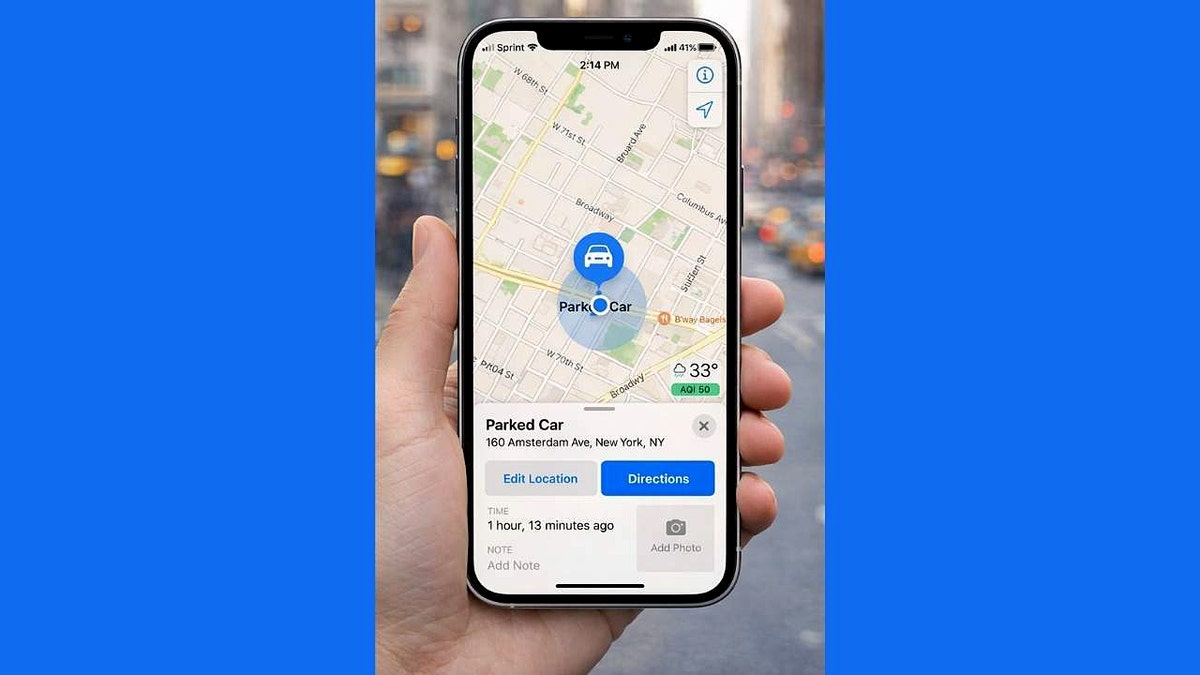 Apple Maps parking feature on an iPhone