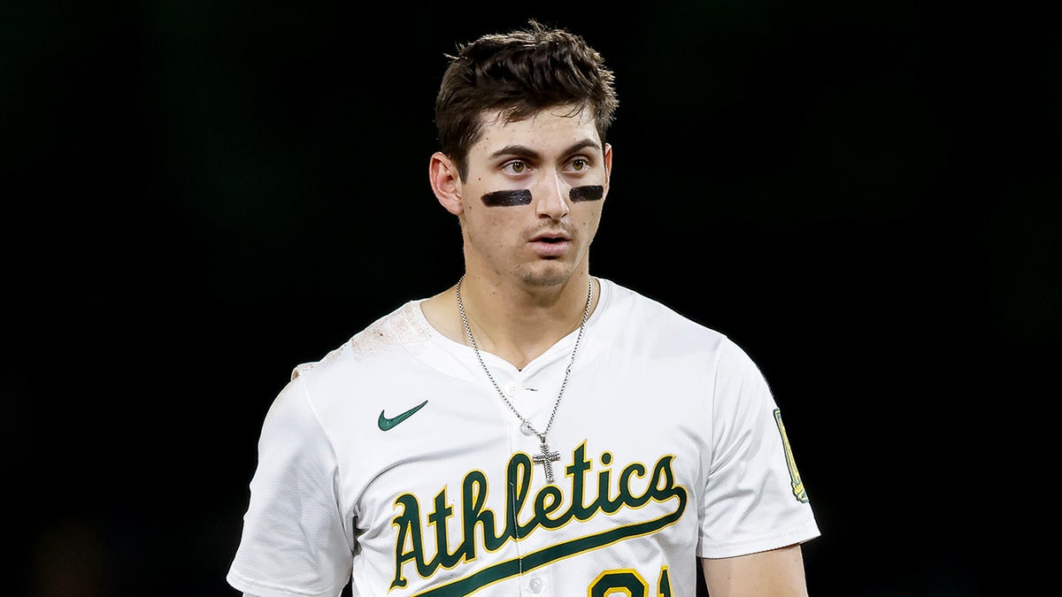 Tyler Soderstrom looks on