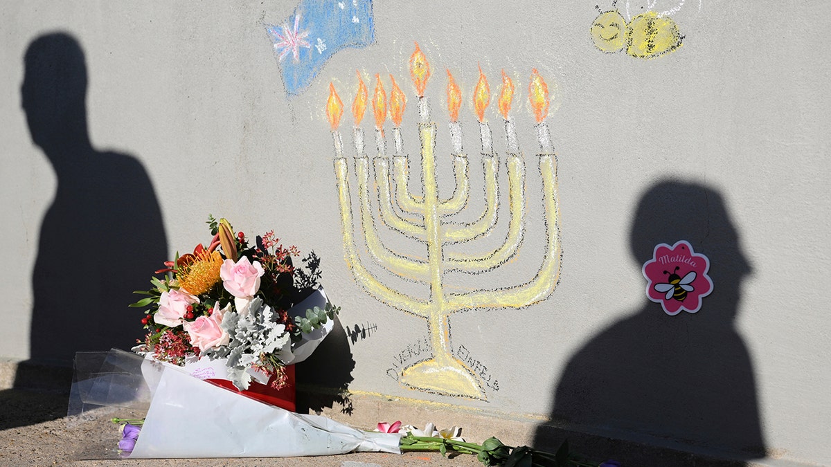 A Hanukkah menorah memorial drawn for the victims of the Australia Bondi Beach mass shooting