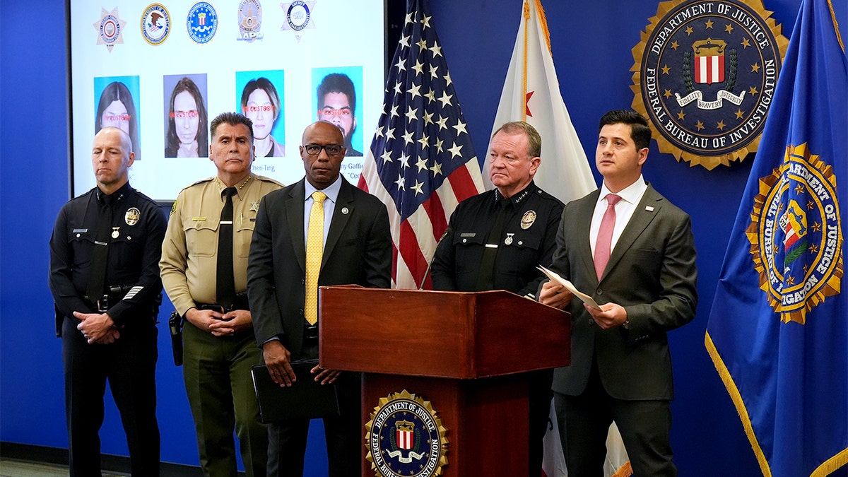 Bill Essayli addresses reporters during an update on an active terrorism case.