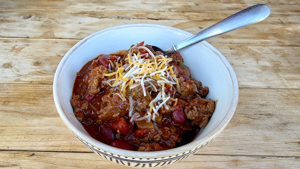 Bison chili in a bowl.