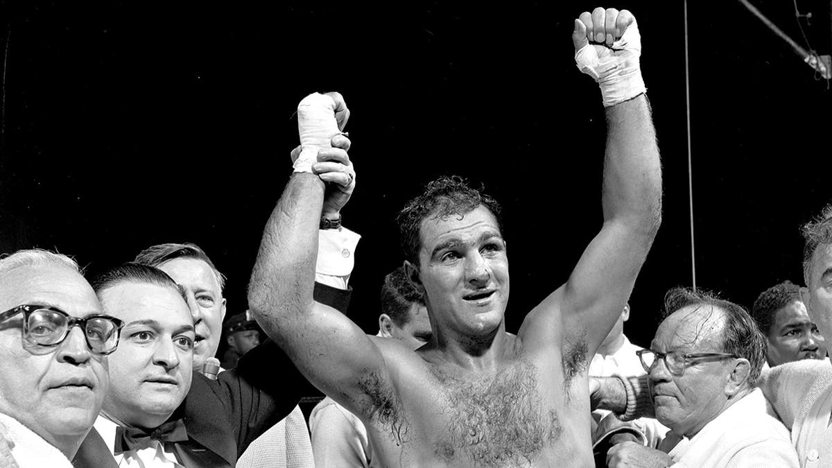 Rocky Marciano wins a match at Yankee Stadium