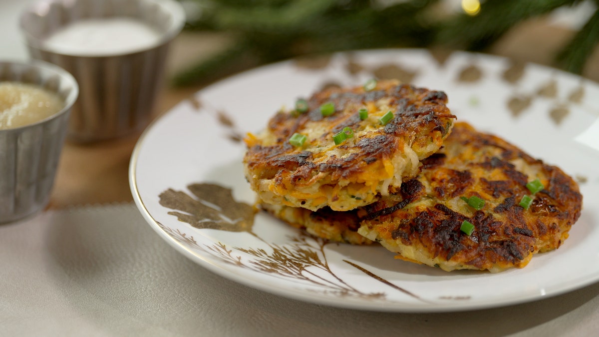 Latkes on a plate.