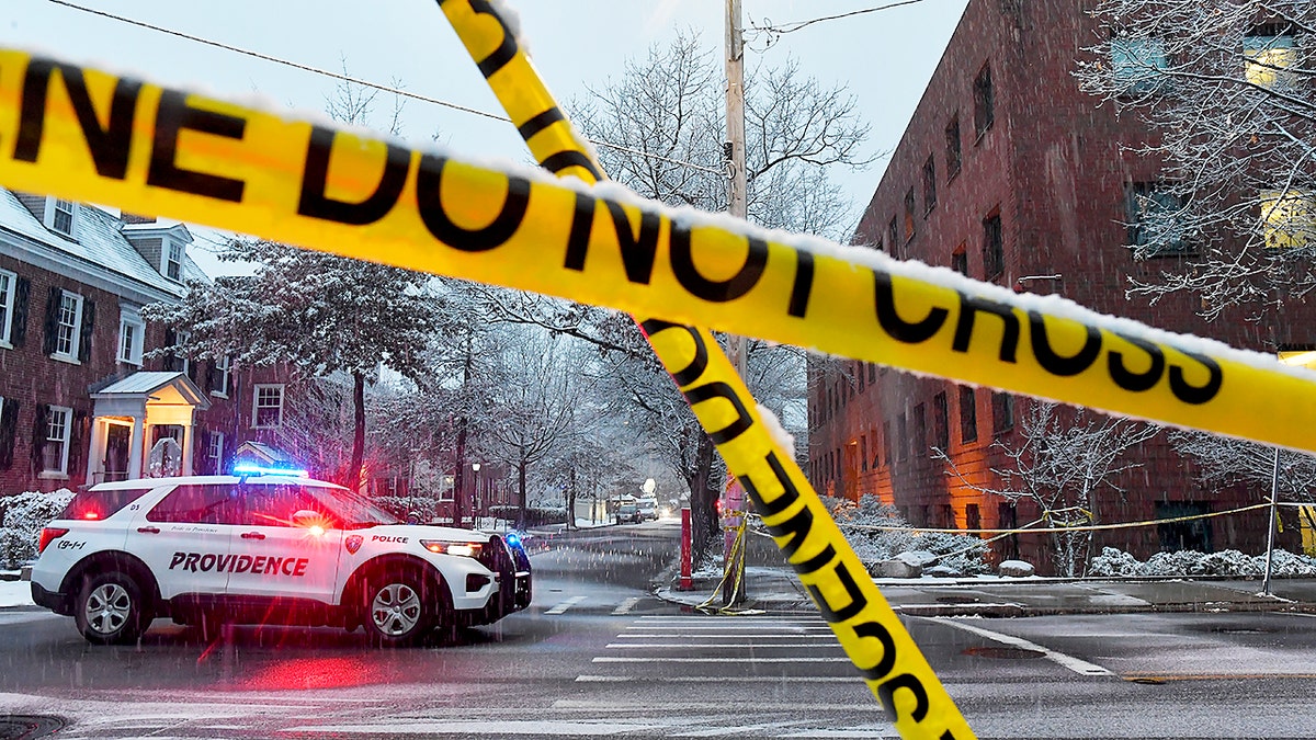 Police tape at Brown University following a mass shooting