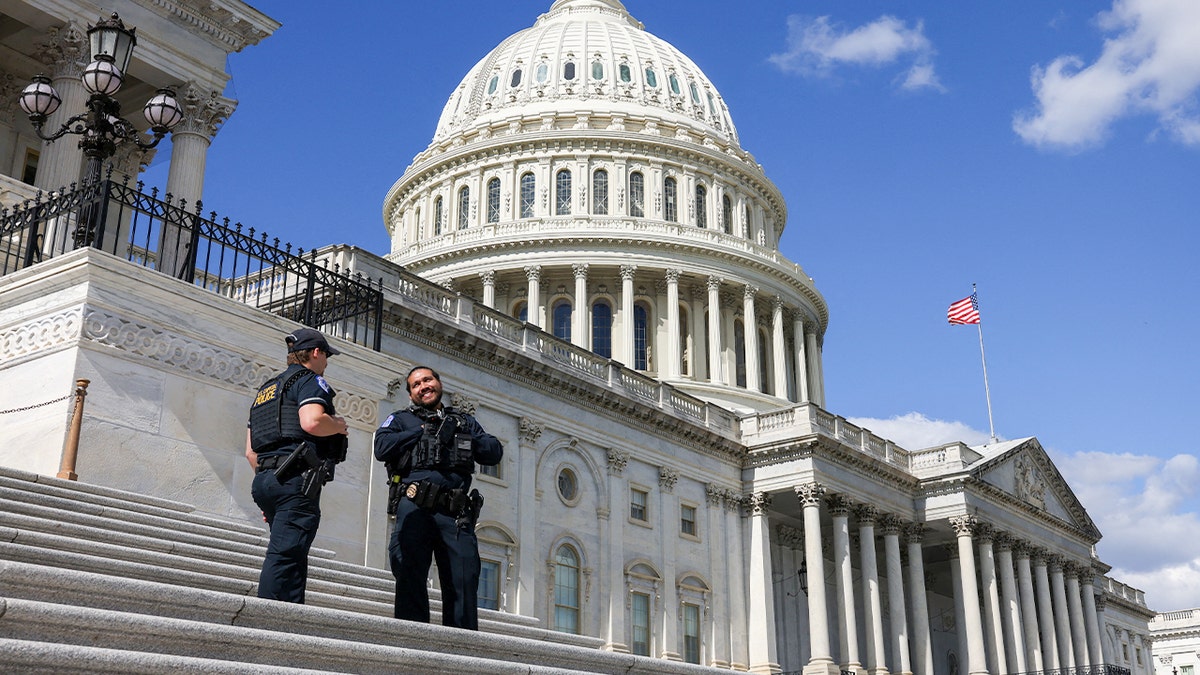 Capitol police on the steps of the Capitol