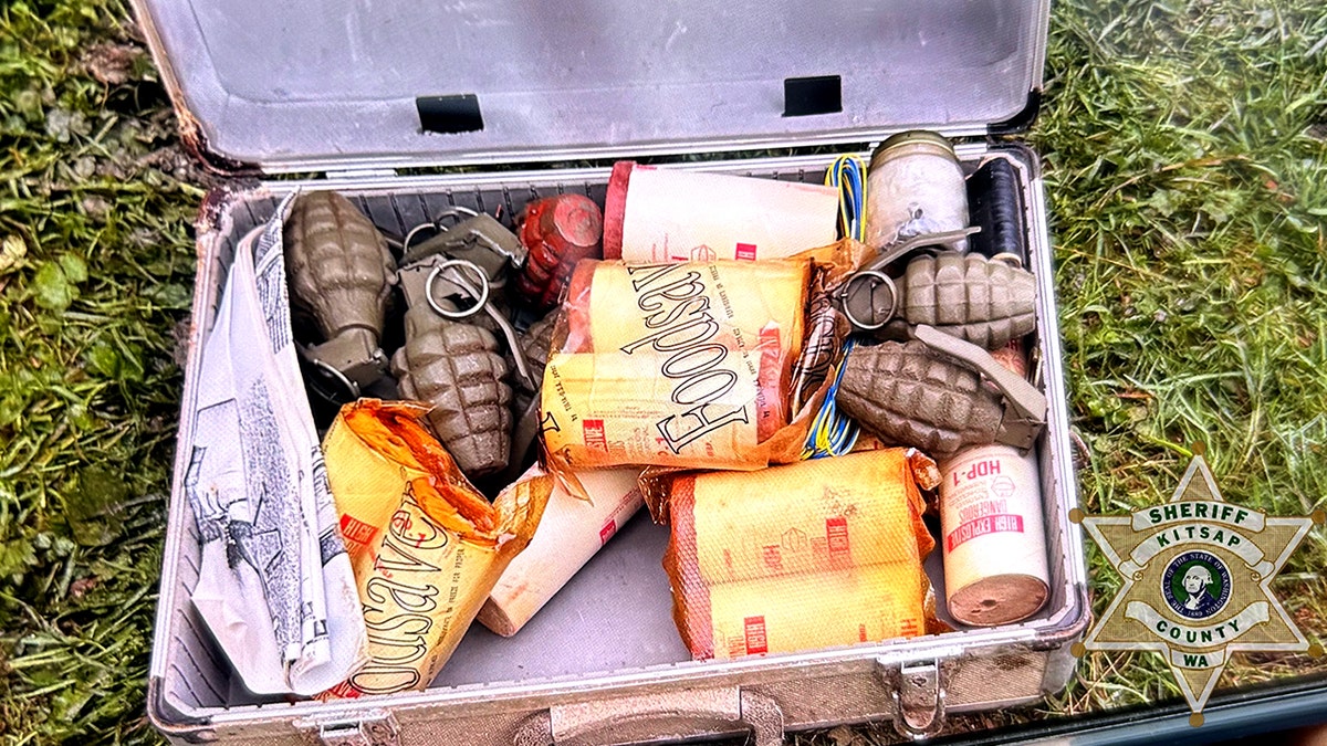 grenades and other explosive devices are seen inside an open case