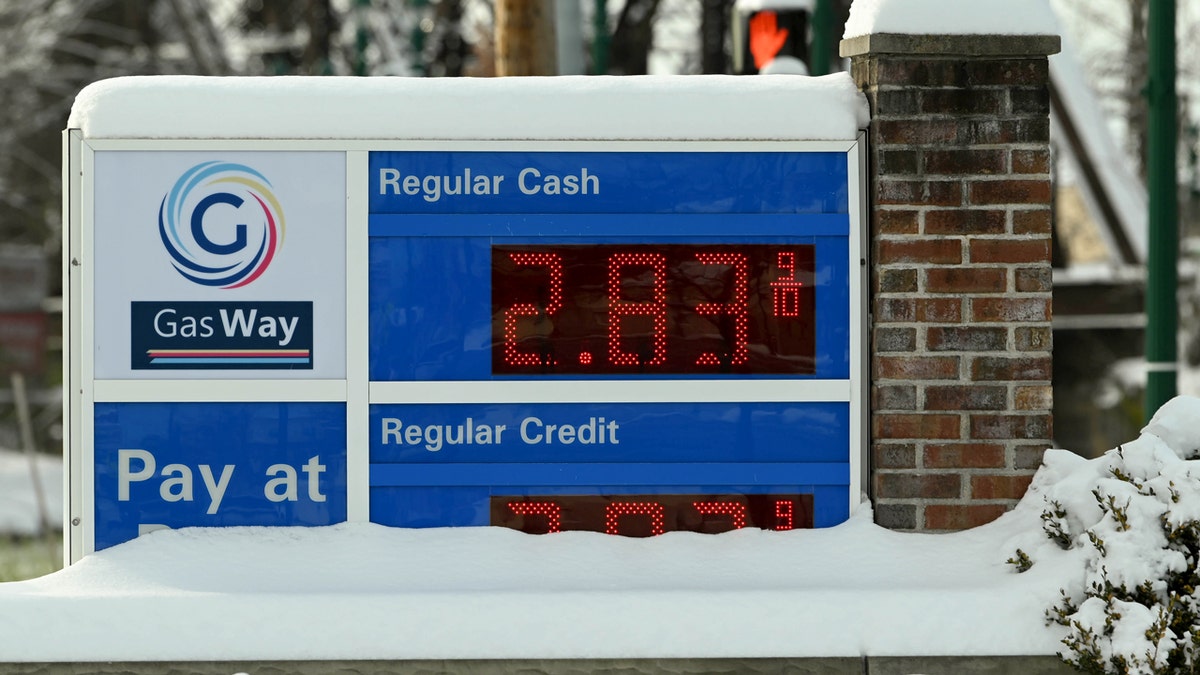 Gas pump sign at $2.83 at asWay Xpress Mart in Schenectady, N.Y.