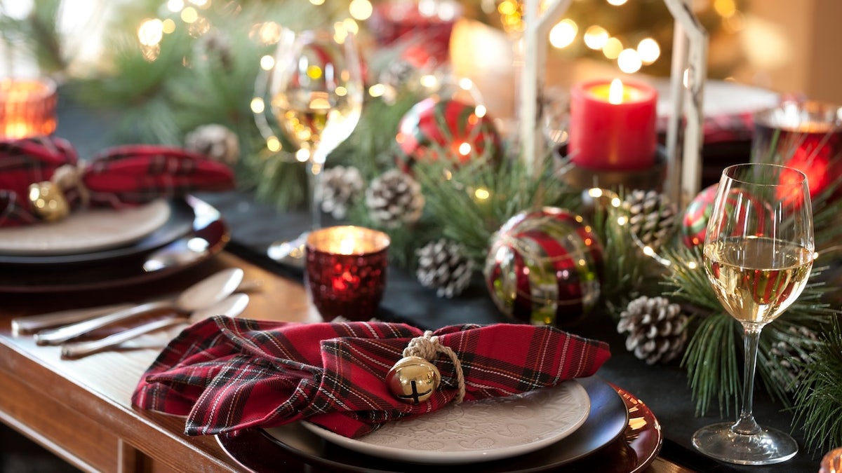 Christmas holiday dining table elegant place setting