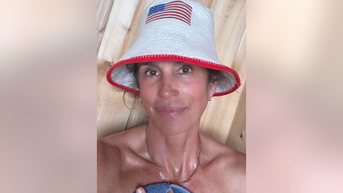 Cindy Crawford in a sauna