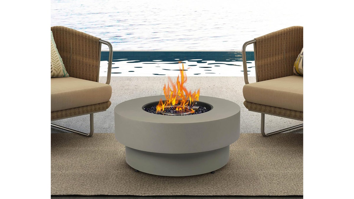 This propane fire pit blends modern design with solid functionality.