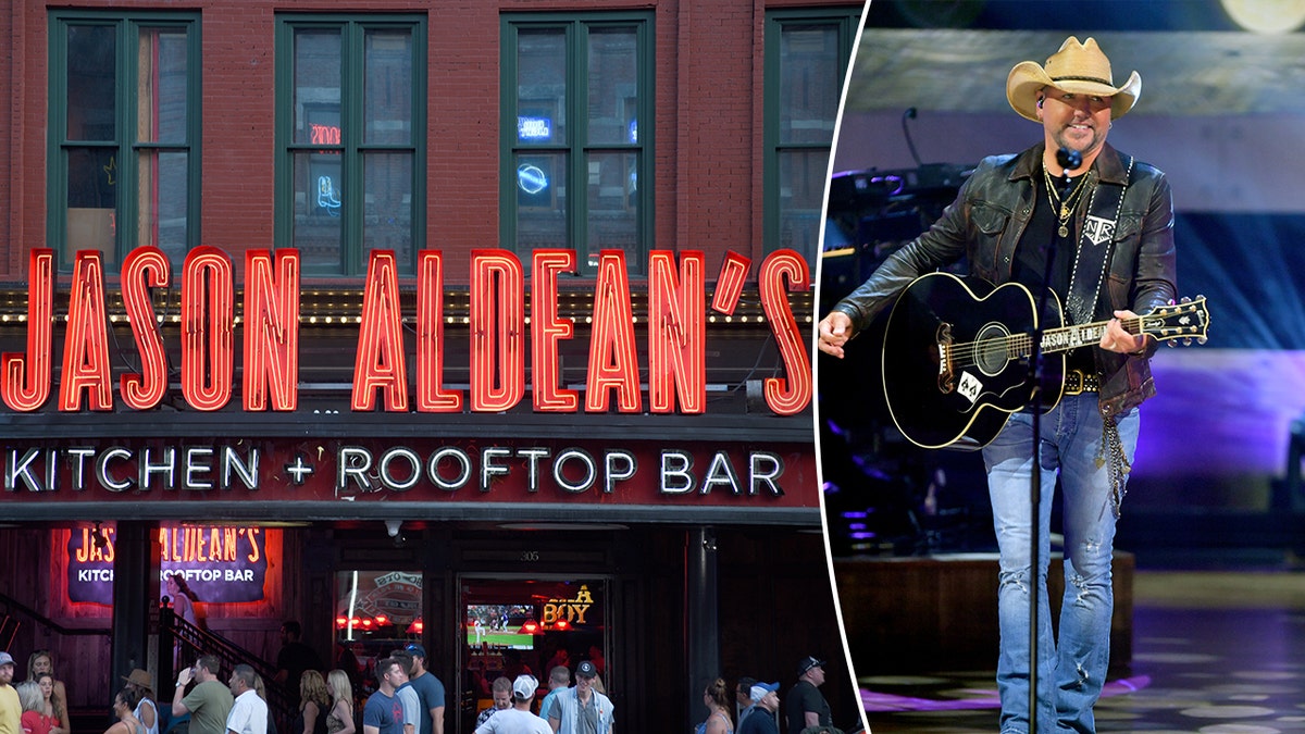 Shot of Jason Aldean's bar, Aldean performing
