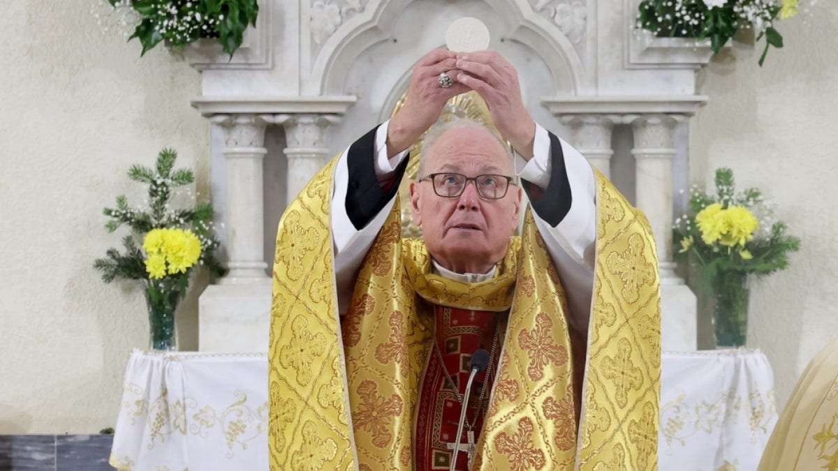 Archbishop of New York cardinal Timothy Dolan presides over a Mass in his own titular Church 'Nostra Signora di Guadalupe a Monte Mario' at the northern outskirts of Rome.