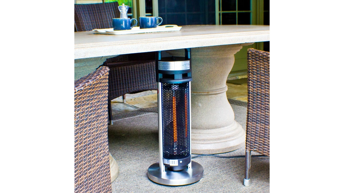 This tabletop heater fits under most tables.