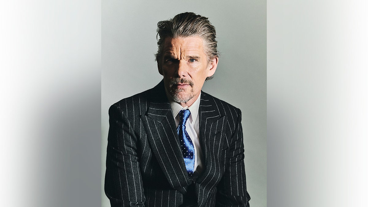 Ethan Hawke in a striped suit