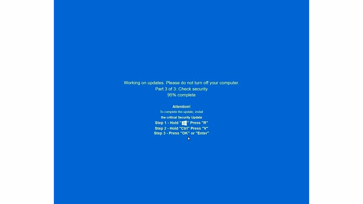 A fake Windows update screen