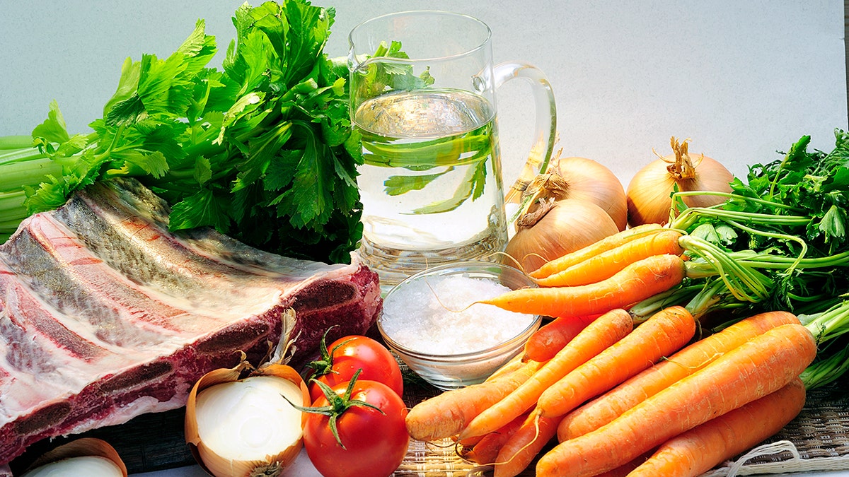 healthy food, vegetables and meat