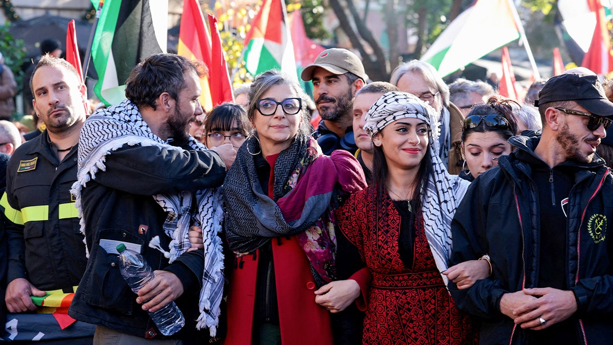 Francesca Albanese attends a protest