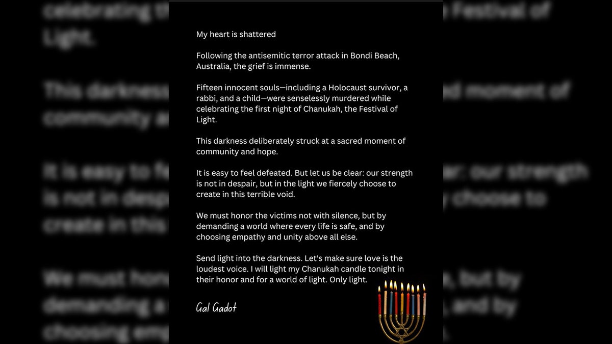 Gal Gadot statement on Bondi Beach shooting