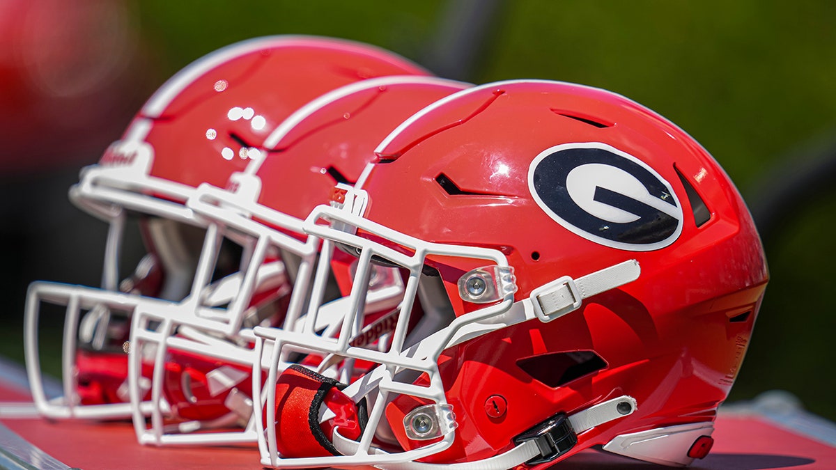 A view of Georgia Bulldogs helmets