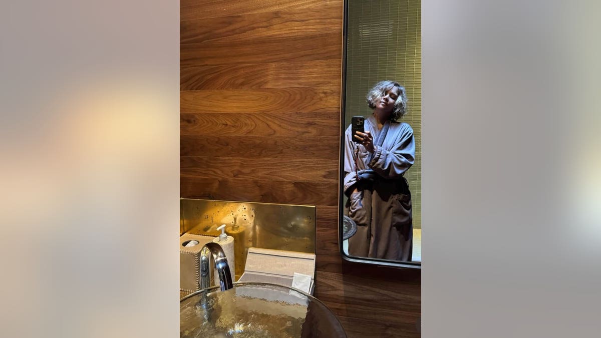 Halle Berry in a bathrobe in a spa