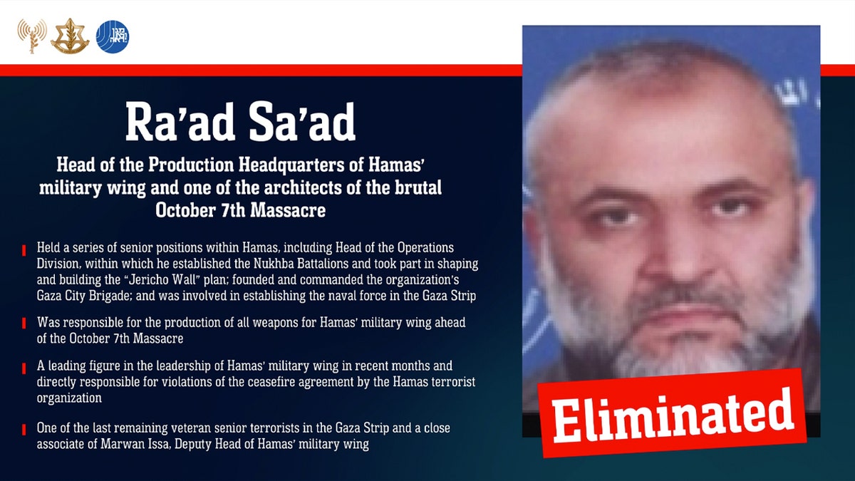 An IDF infographic on Ra'ad Sa'ad