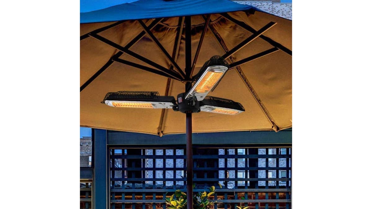 Electric heaters on this umbrella deliver 1,500 watts of heat.