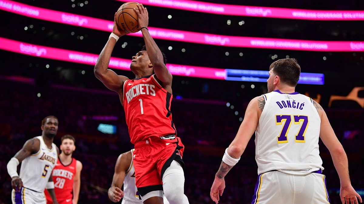 Houston Rockets drives to the basket in a game against the Los Angeles Lakers