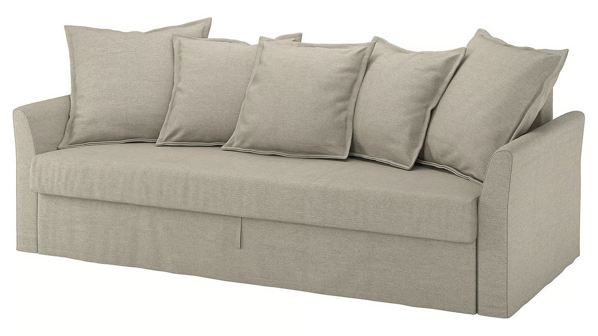 The couch has storage and a sleeper sofa tucked inside. 