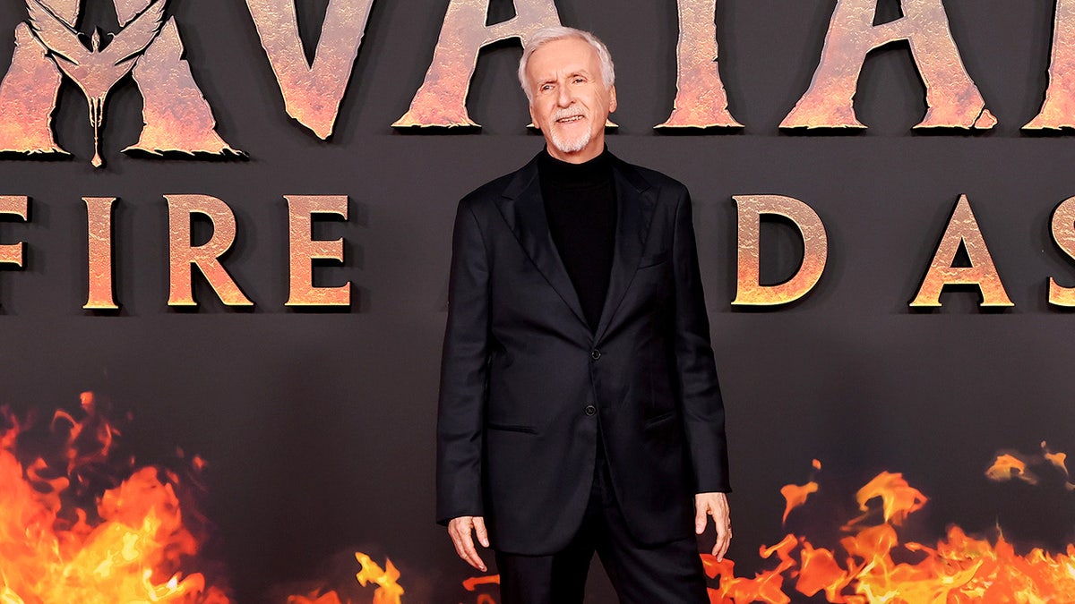 James Cameron poses on the red carpet at the European premiere of 'Avatar: Fire and Ash.'