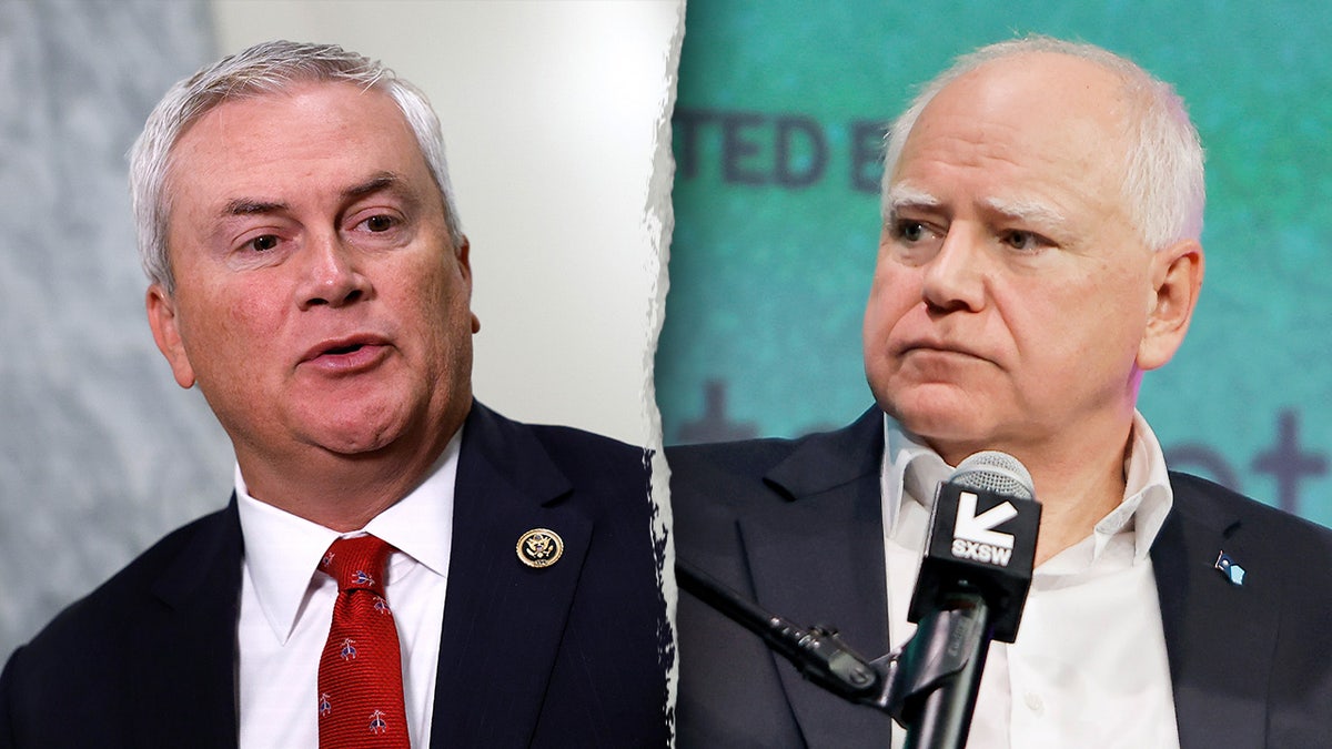 James Comer and Minnesota Gov. Tim Walz in a side-by-side split image
