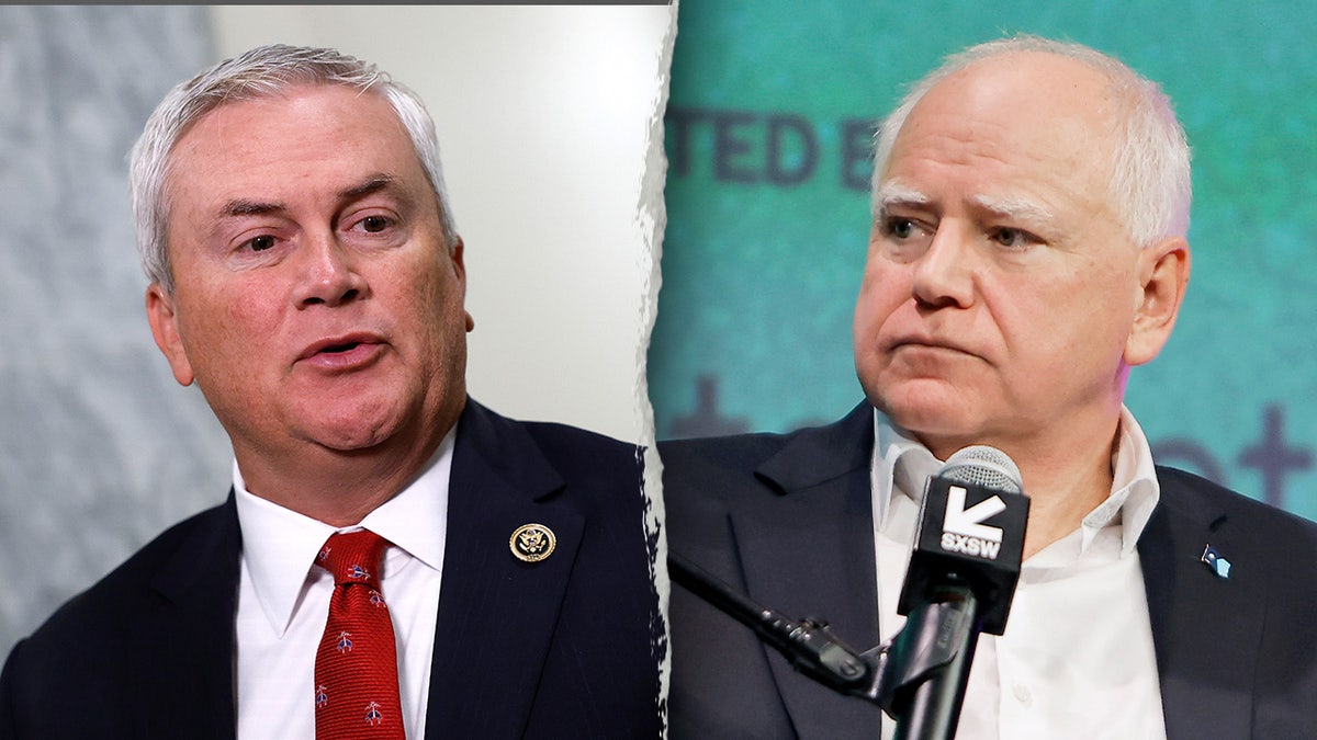 James Comer and Minnesota Gov. Tim Walz in a side-by-side split image