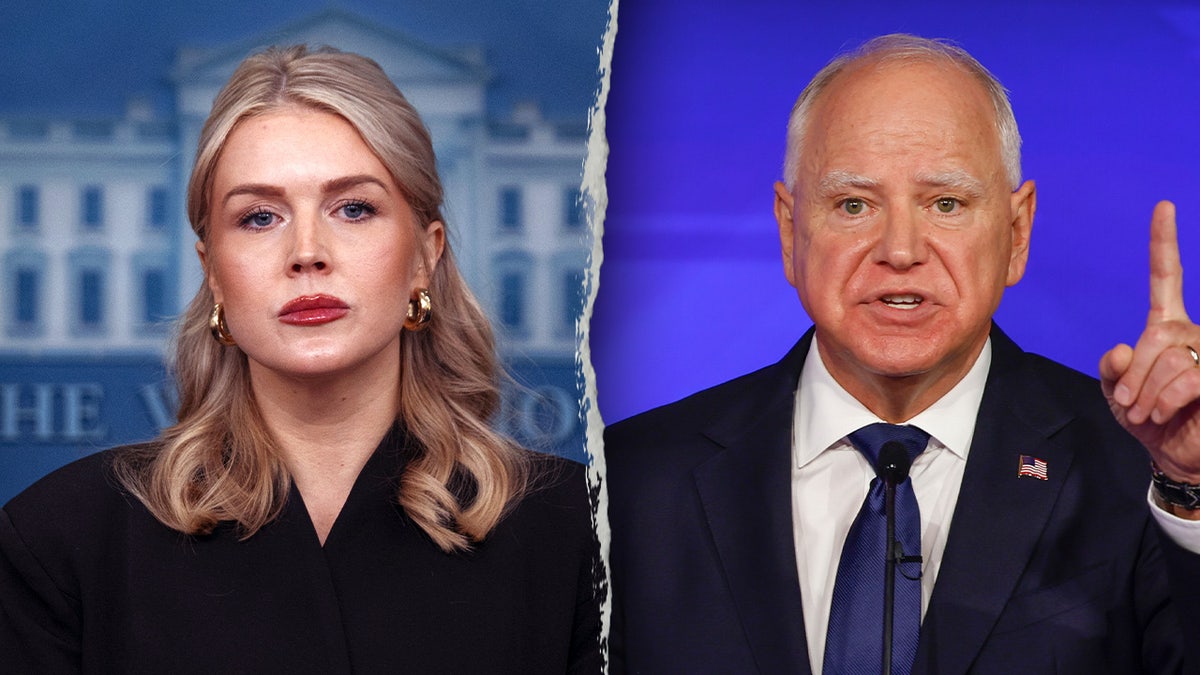 White House Press Secretary Karoline Leavitt and Minnesota Gov. Tim Walz in a side-by-side split image