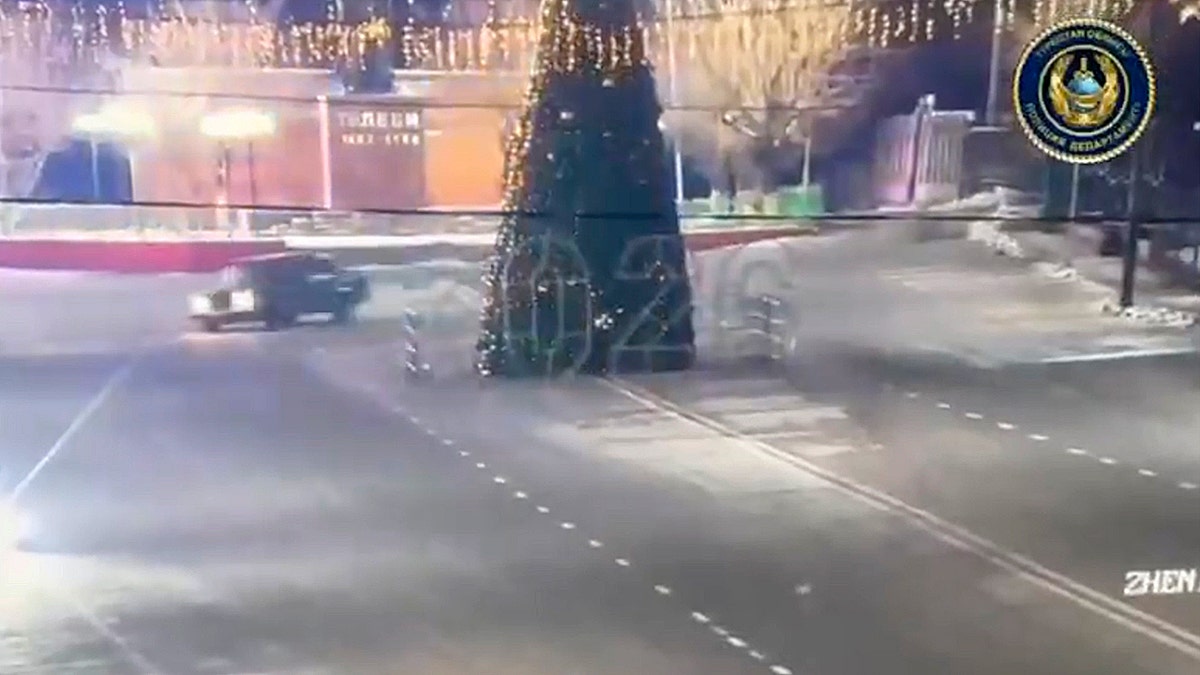Joyride crashes into Christmas tree caught on video