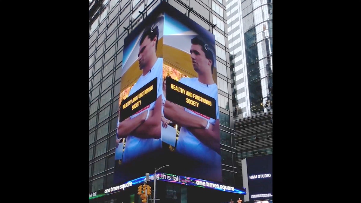 Charlie Kirk in Times Square ad