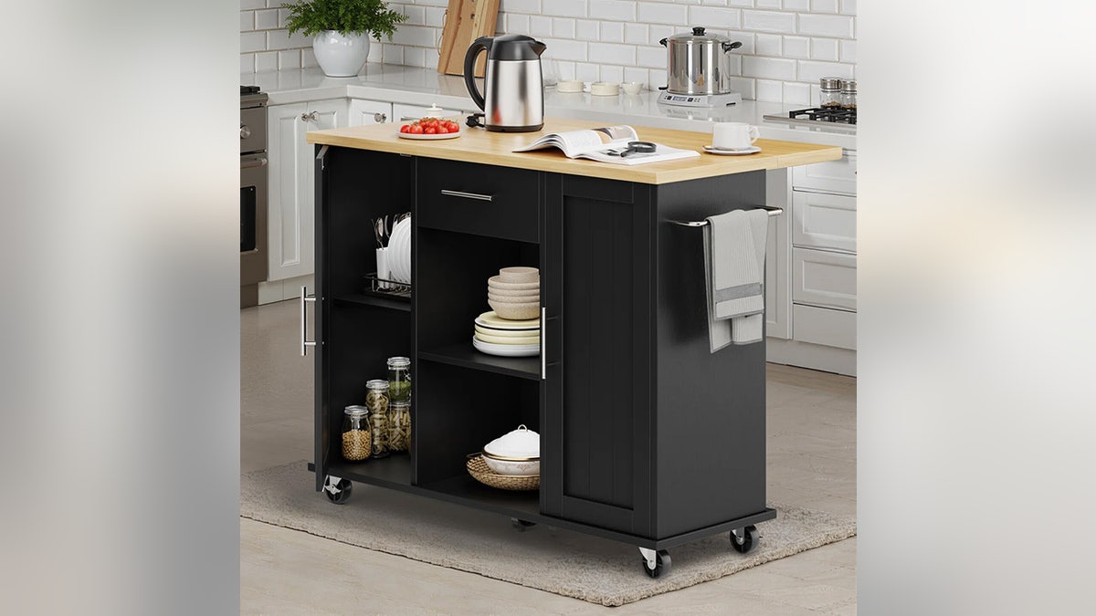 This cart gives you extra counter space and rolls out of the way.