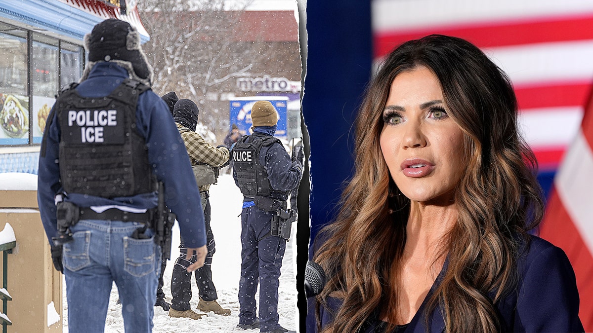 Christy Noem com um agente do ICE.