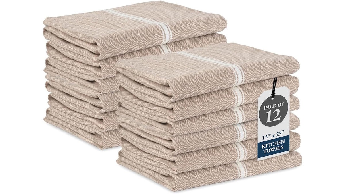 These cotton kitchen towels come in a 12-pack.