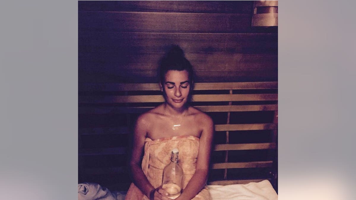 Lea Michele in a sauna