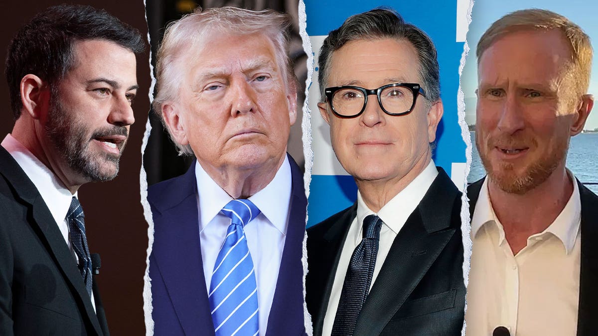 Jimmy Kimmel, President Donald Trump, Stephen Colbert and U.S. Navy veteran Zachary Young.