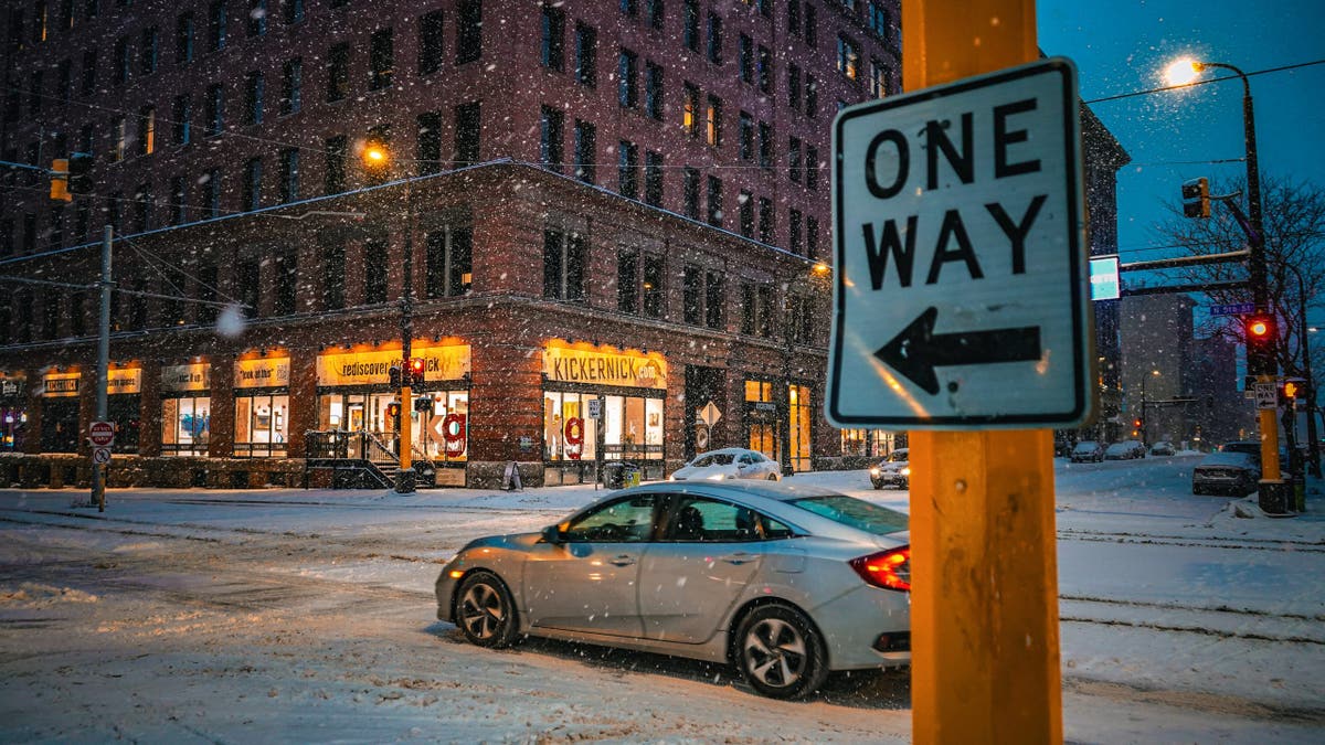 Downtown Minneapolis during snowstorm